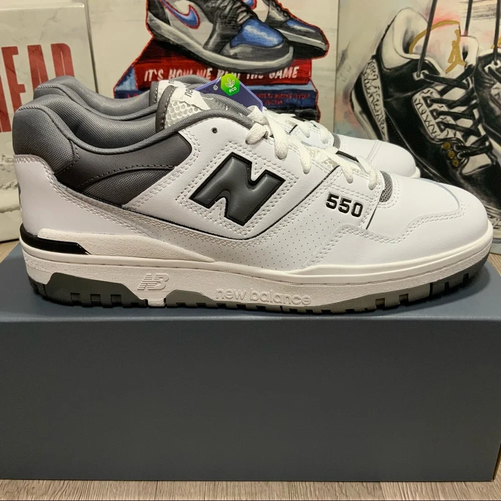 New Balance 550 White Castlerock Gray (BB550WTG) Mens Size 10.5